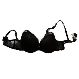 Marilyn Monroe Black Lace Balconette Bra 36C Push Up Underwire Adjustable Straps